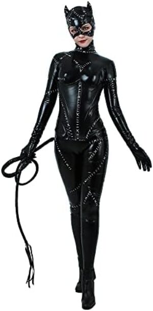 miccostumes Women’s Plus Size Fullbody Black Catsuit Halloween Cosplay Costume Whip Zipper Patch