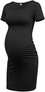 GLAMIX Women’s Maternity Dress Pregnancy Fitted Ruched Casual Dress Mama Bodycon Clothes