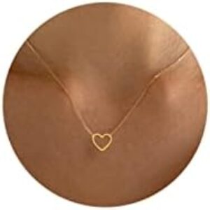 Tewiky Cute Heart Necklace Tiny 14k Gold Heart Pendant Choker Necklaces Small Gold Love Open Heart Chain Necklace for Women Dainty Gold Necklace Gifts for Her