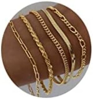 DEARMAY Gold Bracelets for Women Girls 14K Real Gold Jewelry Sets for Women Cute Tennis Beaded Bracelets for Women Cuban Link Paperclip Chain Anklet Dainty Bracelet Pack Gifts for Women Girls