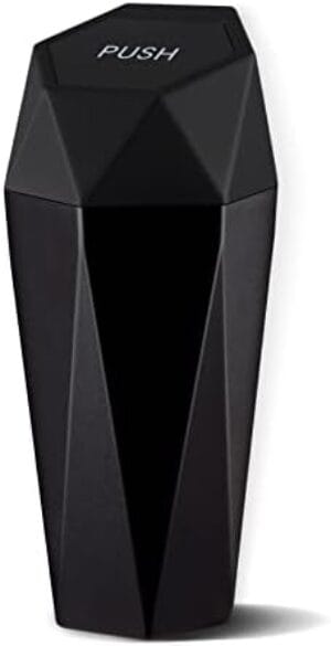 JUSTTOP Car Trash Can with Lid, Diamond Design Small Automatic Portable Trash Can, Easy to Clean, Used in Car Home Office (Black)