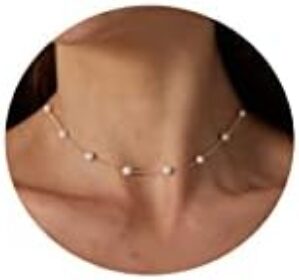 Tasiso Dainty Pearl Necklace for Women Tiny Pearl Pendant Necklaces Half Pearl Paperclip Toggle Necklace Barque Pearl Pendant Necklaces Pearl Chain Choker Necklace Simple Bridesmaid Jewelry Gifts