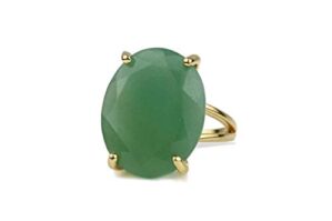 Anemone Jewelry Oval Green Aventurine Ring – Luxurious Solitaire Gold Ring – Statement Natural Gem Rings – Fashion and Gift Jewelry for Her – Bridal, Wedding Anniversary, Graduation, Birthday
