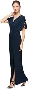 Alex Evenings Women’s Long Knot Front Dress with Embellished Short Sleeve