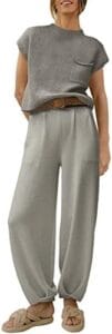 ANRABESS Women’s Two Piece Outfits Sweater Sets Knit Pullover Tops and High Waisted Pants Tracksuit Lounge Sets