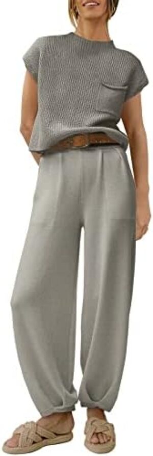 ANRABESS Women’s Two Piece Outfits Sweater Sets Knit Pullover Tops and High Waisted Pants Tracksuit Lounge Sets