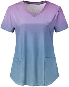 nerohusy Working Uniforms Women Love Heart Print Scrub_Tops V-Neck Short Sleeve Shirts with Pockets T-Shirt Valentine’s Day