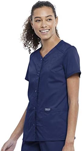 Cherokee Women Scrubs Top Workwear Revolution Snap Front V-Neck WW622 - Image 4