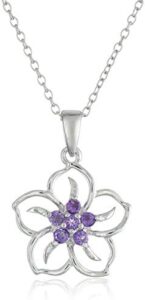 Amazon Collection Genuine or Created Gemstone Birthstone Flower Pendant Necklace with Chain in Sterling Silver, 18″