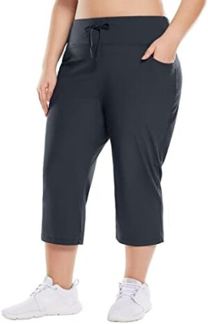 BALEAF Plus Size Capri Pants for Women High Waist Pull on Pockets Casual Summer