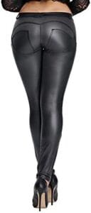 DALLNS Faux Leather PU Elastic Shaping Hip Push Up Pants Black Thick Sexy Leggings for Women