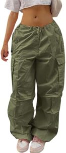 Neyaolk Parachute Pants for Women, Cargo Pants Women Baggy, Y2K Low Waist Wide Leg Baggy Relaxed Jogger Pants