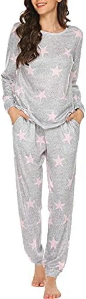 Ekouaer Womens Pajama Set Long Sleeve Sleepwear Star Print Nightwear Soft Pjs Lounge Sets with Pockets