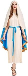 BAKUGOU Women Mary Costume Adult Saint Mary Halloween Costume Dress Biblical Virgin Mary Cosplay Outfit Dress for Christmas