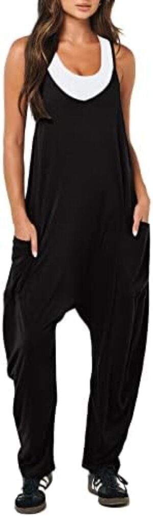 ANRABESS Women’s Casual Loose Sleeveless Jumpsuits Adjustbale Spaghetti Strap V Neck Harem Long Pants Overalls with Pockets