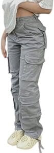 Viatabuna High Waisted Cargo Pants for Women Baggy Straight Wide Leg Pants with Pockets Y2k Streetwear