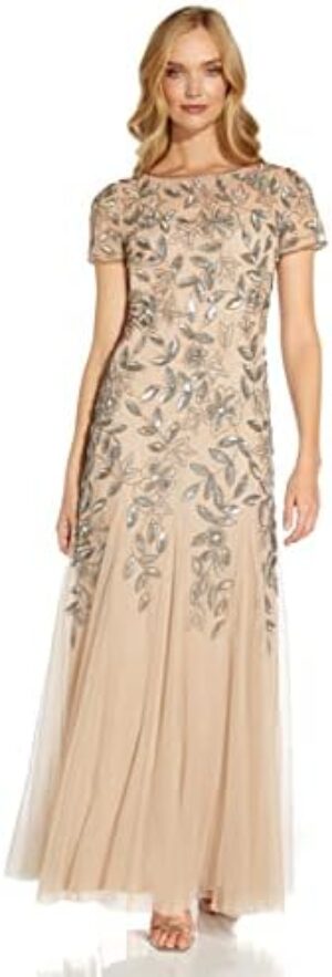 Adrianna Papell Women’s Floral Beaded Godet Gown