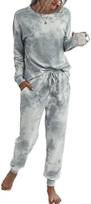 PRETTYGARDEN Women’s Tie Dye Two Piece Pajamas Set Long Sleeve Sweatshirt with Long Pants