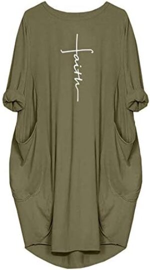 Rfecccy Women’s Faith Oversize Baggy T Shirt Causal Loose Party Short Midi Dresses with Pockets