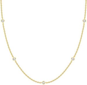 PAVOI 14K Gold Plated Station Necklace | Simulated Diamond BTY Necklace | Womens CZ Chain Necklace | Layering Necklaces