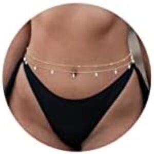 RLMOON 2PCS 26-42Inch 18K Gold Plated Waist Chain Pearl CZ Belly Body Chain for the Waist Sexy Bikini Layered Waist Chain for Women