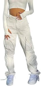 Women’s Y2K High Rise Baggy Straight Leg Cargo Pants Streetwear Casual Boyfriend Trousers with Pockets