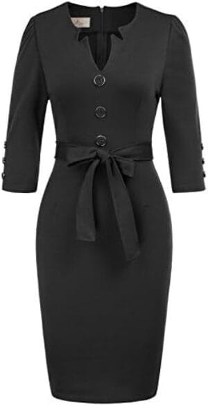 GRACE KARIN Women Retro 3/4 Sleeve Work Office Business Pencil Dress with Belt