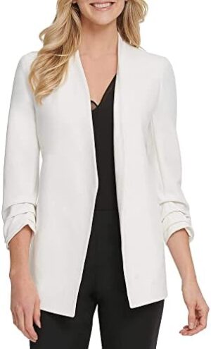 DKNY SPORTSWEAR womens Foundation Long Sleeve Open Jacket, Ivy – Ivory, Small US
