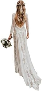 Women’s Beach Wedding Dresses for Bride 2022 Vintage Long Sleeves Lace Bohemian Bridal Gown