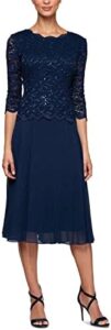Alex Evenings Women’s Tea Length Sequin Mock Dress (Petite and Regular)