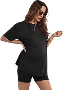 SOLY HUX Women’s Maternity Sets 2 Piece Outfits Short Sleeve Top and Adjustable Elastic Waist Shorts