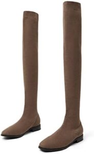 VIVAIA Happer Women’s Fashion Square Toe Over Knee Boots Above the Knee High 55cm/21.65″ Shaft Height Booties Wool-woven Fabric Warm Shoes Dress Jeans Thick Socks Skirt Winter Fall Boots Best for 5-20℃(41-68°F)