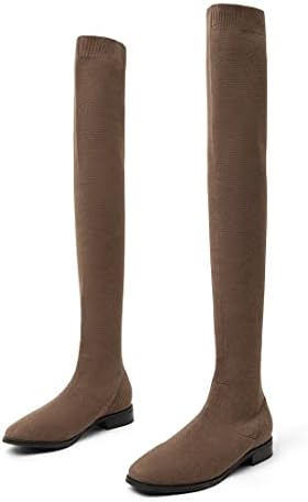 VIVAIA Happer Women's Fashion Square Toe Over Knee Boots Above the Knee High 55cm/21.65" Shaft Height Booties Wool-woven Fabric Warm Shoes Dress Jeans Thick Socks Skirt Winter Fall Boots Best for 5-20℃(41-68°F)
