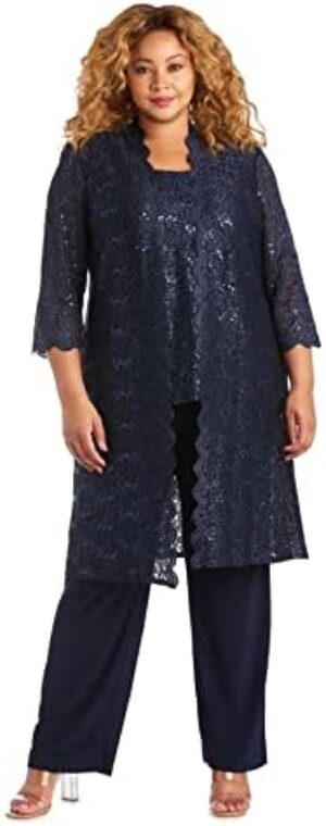 R&M Richards Women’s Tank Top and Pant Set with Sheer Lace Jacket