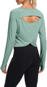 Bestisun Cute Long Sleeve Workout Running Shirts Athletic Yoga Gym Crop Tops for Women
