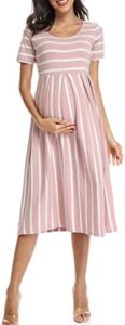 BBHoping Women’s Casual Striped Maternity Dress Short&3/4 Sleeve Knee Length Pregnancy Clothes for Baby Shower