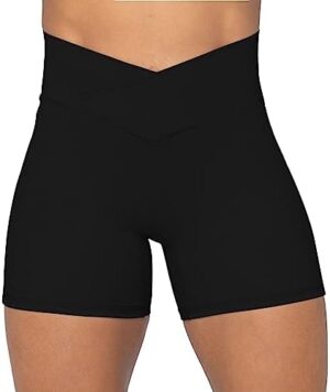 Sunzel Nunaked Crossover Biker Shorts for Women, No Front Seam V High Waist Yoga Workout Gym Shorts with Tummy Control