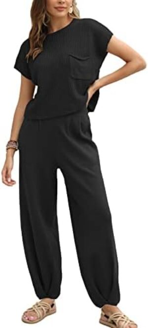 Ugerlov Women’s Two Piece Outfits Sweater Sets Knit Pullover Tops and High Waisted Pants Lounge Sets