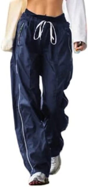 UAURORAO Women Streetwear Sweatpants Elastic Waist Loose Wide Leg Joggers Y2k Star Print Baggy Cargo Pants Punk Harajuku 90s