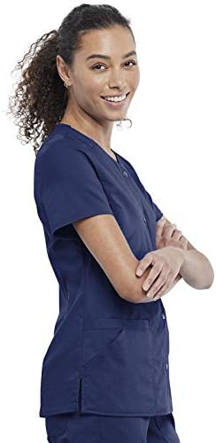 Cherokee Women Scrubs Top Workwear Revolution Snap Front V-Neck WW622 - Image 6