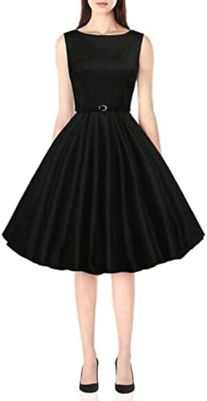 GRACE KARIN Boatneck Sleeveless Vintage Tea Dress with Belt