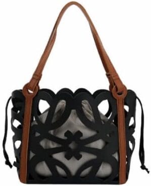 Women’s Fashionable Hxinson Hollow Bucket Bags – Black Tote Casual PU Leather Shoulder Bag, Versatile Luxury Handbags