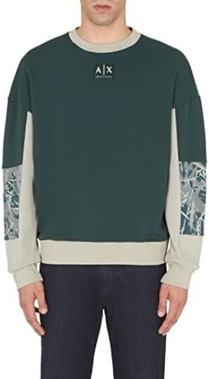 A|X ARMANI EXCHANGE Men’s Featured Tri-Color Seasonal Crewneck Fleece Sweatshirt