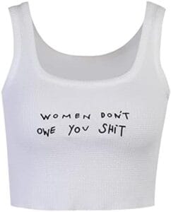 SansoiSan Women’s Letter Embroidery Camisole Sleeveless Square Neck Knitted Slim Cropped Tank Top