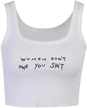 SansoiSan Women’s Letter Embroidery Camisole Sleeveless Square Neck Knitted Slim Cropped Tank Top