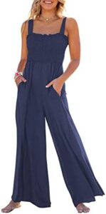 ANRABESS Women’s Casual Loose Sleeveless Tank Jumpsuits Square Collar Smocked Wide Leg Jumpsuit Rompers with Pockets
