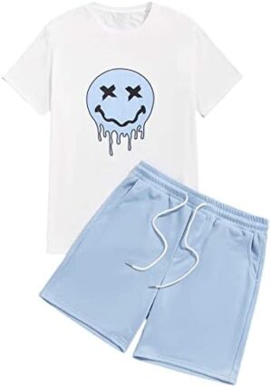 Floerns Men’s Graphic Print T Shirt Drawstring Waist Shorts Set 2 Piece Outfit