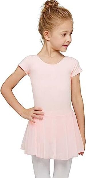 MdnMd Toddler Girls Ballet Leotards with Skirt Classic Short Sleeve Dance Gymnastic Ballerina Outfit Dress