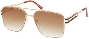 SOJOS Retro Square Metal Frame Sunglasses for Women Men, Vintage Double Bridge Flat Lens Women Mens Sun Glasses SJ1180