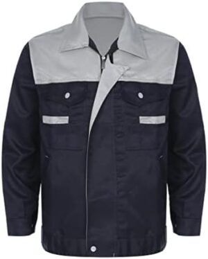 JanJean Women Men Unisex Long Sleeve Work Coat Pocket Shirts Workshop Auto Mechanic Uniform Workwear